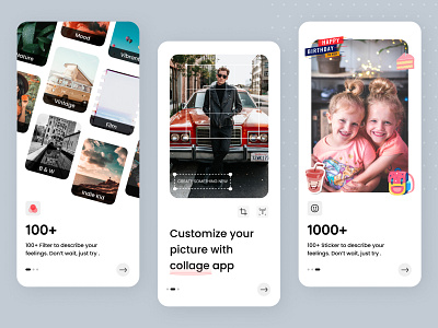 Collage App -Photo Editing Onboarding app collageapp design onboardingscreen onboardingscreencollageapp photo photo editing photocollage typography ui