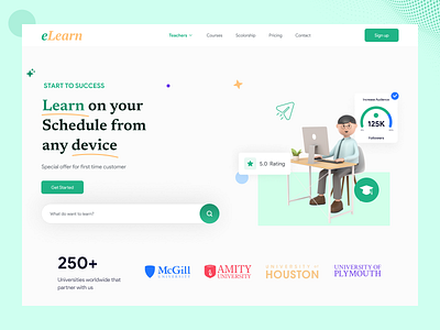 E-Learning Platform Landing Page e learning landing page e learning website education landing page typography ui website