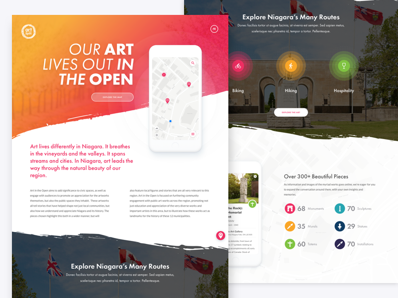 Art in the Open Microsite concept web design local art map app