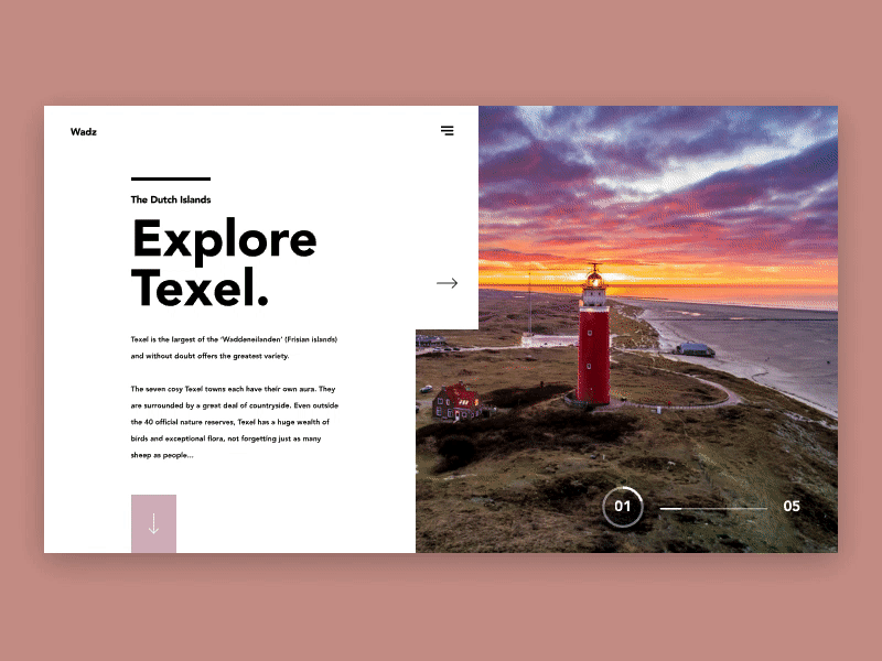 Explore Texel | Rebound | Animation concept design interface invision slider studio travel ui ux website