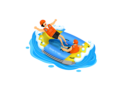 White-water Rafting hovercraft illustration spray swim ui