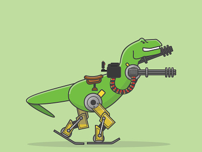 Cyborg T-Rex art dinosaur futuristic green guns illustration robot t rex turrets vector war