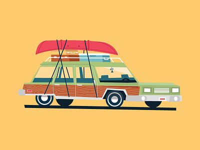 Mercury Colony park wagon 80s canoe car flat illustration vacation vehicle vintage wagon