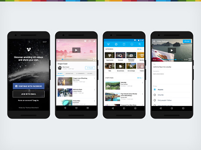 Vimeo Android 2.0 android app appy cards login mobile native player scrubber space tiles video