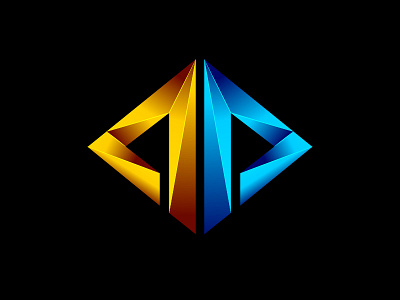 abstract 3D rhombus shape logo 3d balance blue logo media modern rhombus shape symbol technology trend yellow