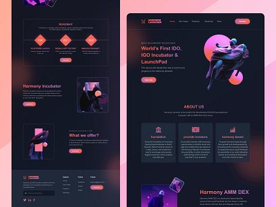 Harmony Launcher NFT Landing Page blockchain branding clean dark mode design illustration internet marketplace metaverse minimal multichain nft nft art ui ui design ui ux ux webdesign website