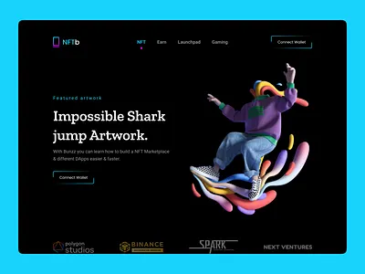 NFT Header-Dark verson art branding clean dark dark mode design feauters hero hero area landing page minimal nft nft art ui ux