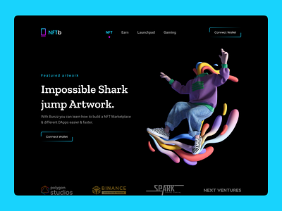 NFT Header-Dark verson art branding clean dark dark mode design feauters hero hero area landing page minimal nft nft art ui ux