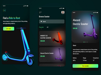 Electric Scooter - Web Layout app coins design electric escooter fab gps illustration ios location map mobile navigation onboarding profile quest scooter tab tutorial ui