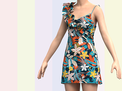 Ladies Frill Dress. Very High Quality Rendered. Made By Clo 3D 3d animation clothes dress frill dress graphic design illustration ladies dress motion graphics pajamas trousers womens