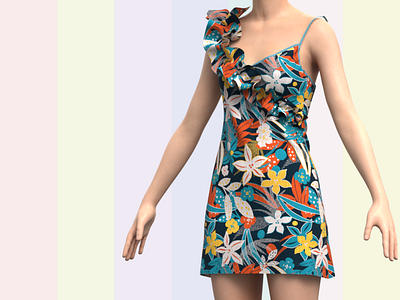 Ladies Frill Dress. Very High Quality Rendered. Made By Clo 3D