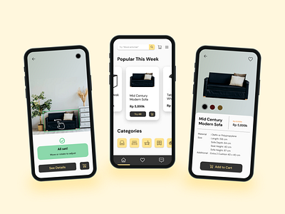 AR Implementation for Furniture Shopping Application augmented reality design exploration furniture home mobile shopping ui user inteface yellow