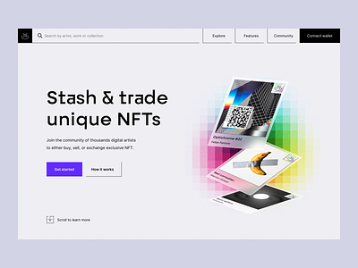 NFT Trading Platform: Landing Page blockchain digital product hero section landing page marketing website nft landing page nft platform product page product website website design
