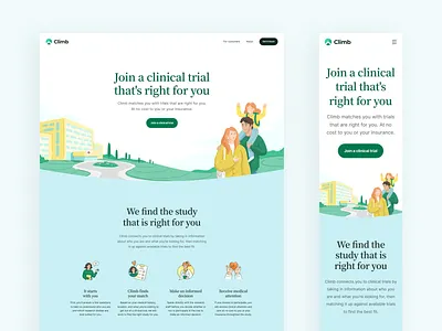 Climb. Website Design & Implementation. clinical trials digital product healthcare healthcare digital product illustration jamstack marketing website medtech product website saas design website design