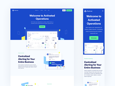 Avenue, B2B Event Monitoring. Landing page. b2b digital product incident response tool landing page marketing landing page marketing website operations product page product website saas design web design website design