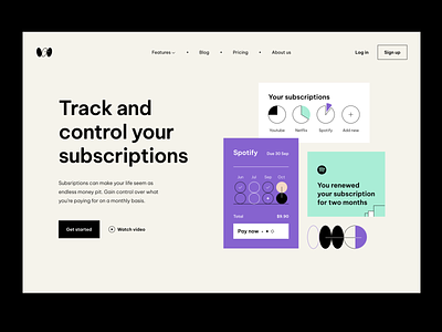 Subscription tracking app: landing page digital product landing page marketing website product page product website saas design saas product saas website subscription tracking subscriptions tracking app website design