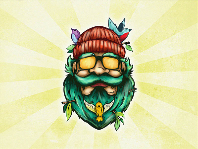 Lumberjack self portrait beard birds cool dude glasses green illustration lumberjack nature tee