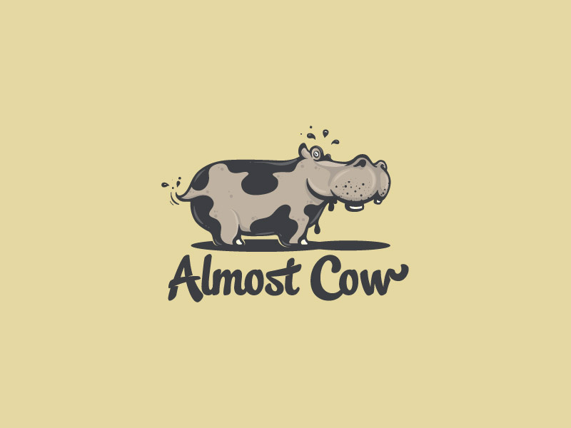Almost Cow funny comic shading illustration logo mistake drop mud animal cow hippo