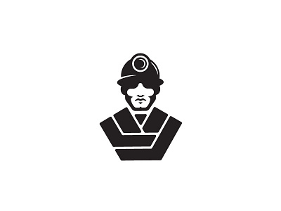 Miner bust face flashlight hand helmet hero icon logo miner mining shadow work