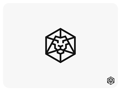 Strongbox box cube grid head icon lion logo metal perspective steel symbol