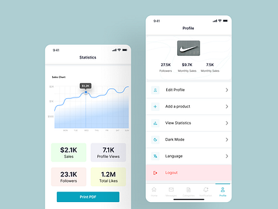 Business Profile and Statistics interface