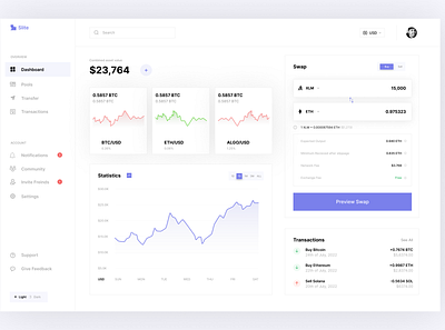 Slite - A cryptocurrency Dashboard cryptocurrency dashboard dashboard dashboard design finance web3
