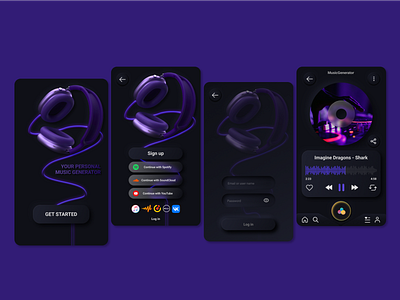 Music Generator App app design glass glassmorphism headphones mobile music neomorphism neumorphism ui ux