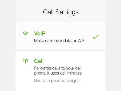 iOS Settings Modal app checkbox dialog ios iphone list mobile modal options settings ui voip