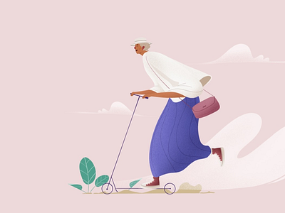 Old woman scooter flat design ilustration