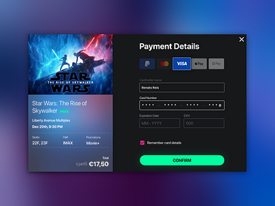 #dailyui 002 - Credit Card Checkout checkout cinema credit card dailyui movies payment ui