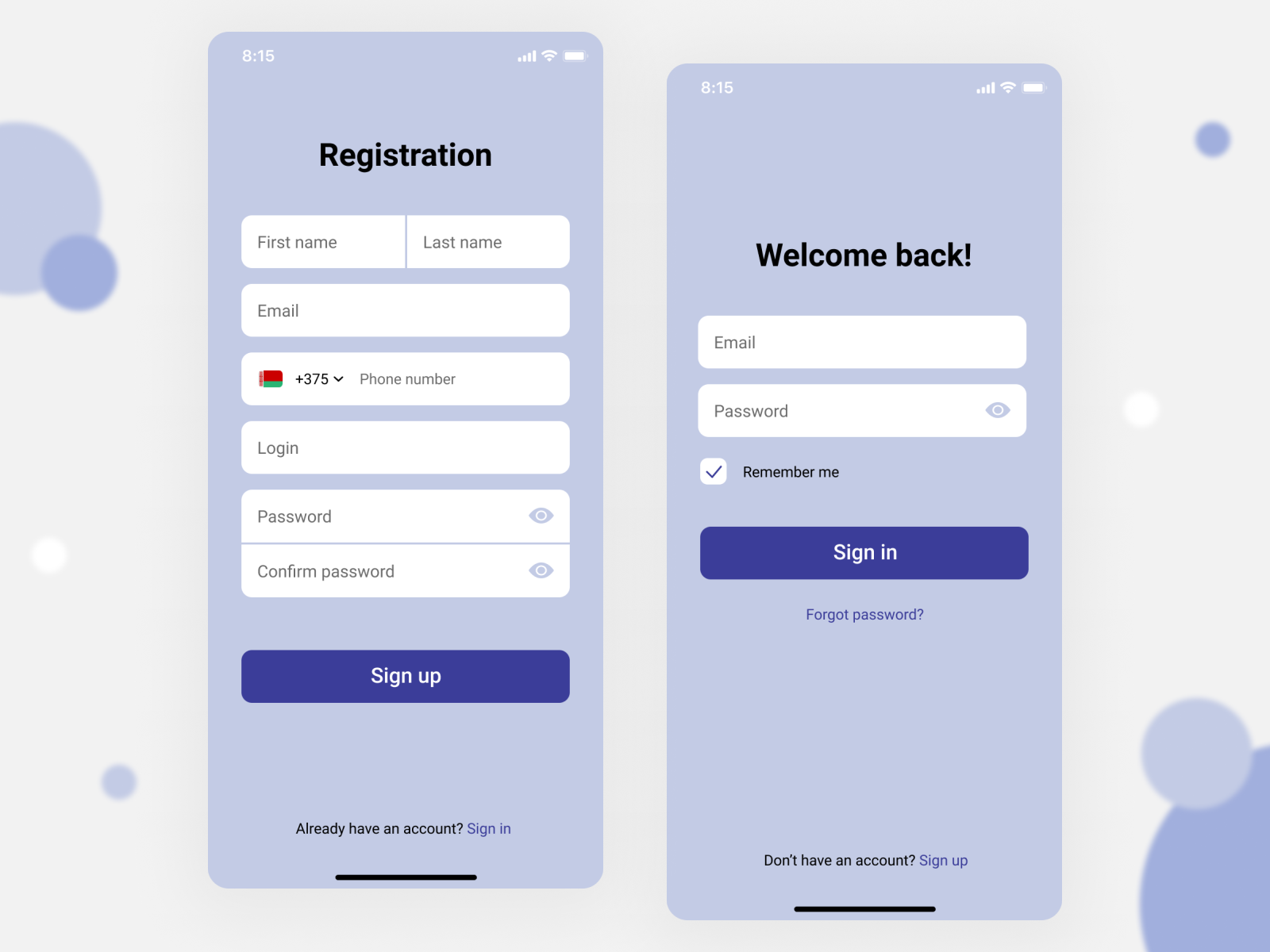 Registration and Login screens by Darya Karniyenka on Dribbble