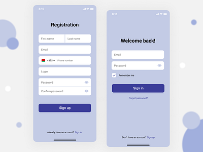 Registration and Login screens interface login mobile app registration screen signin signup ui ux