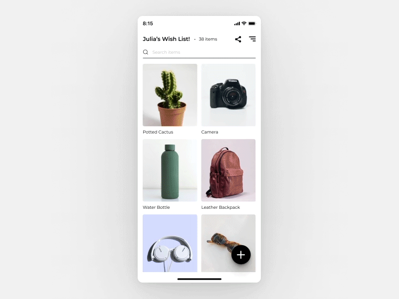 Wish List App animation app gif interface mobile app share social share ui ux wish list wishlist