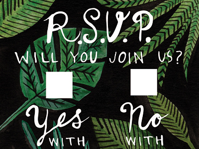 Plant-lover RSVP black forest fun gouache illustration ink invitation plants rsvp succulents wedding whimsical