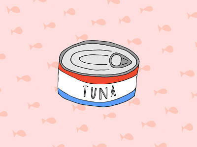 Tuna Can cute doodle drawing fish pink playful red white and blue seafood tuna tuna can tuna illustration