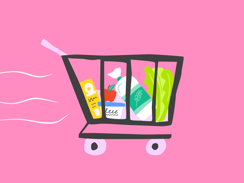Grocery Cart animation banana cart greatist groceries grocery cart illustration pink whimsical