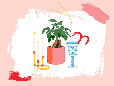 Aries Home Horoscope apartment aries bonsai candle candlestick chalice editorial horoscope illustration plants therapy zodiac