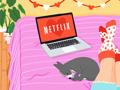 Best Valentine's Day Episodes apartment therapy chihuahua cute dog editorial hearts houseplant illustration laptop love netflix pink plants valentines valentines day