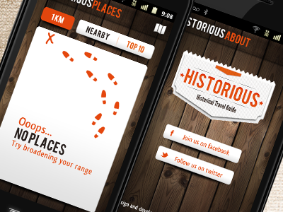 Historious Android App android app empty set history mobile tourism travel wood