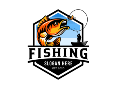 Fishing Logo Mascot badge Graphics beach beauty branding design illustration logo romantic typography ui vector