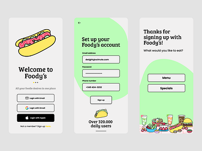 Foody's app application apps colorful delivery food service uiux