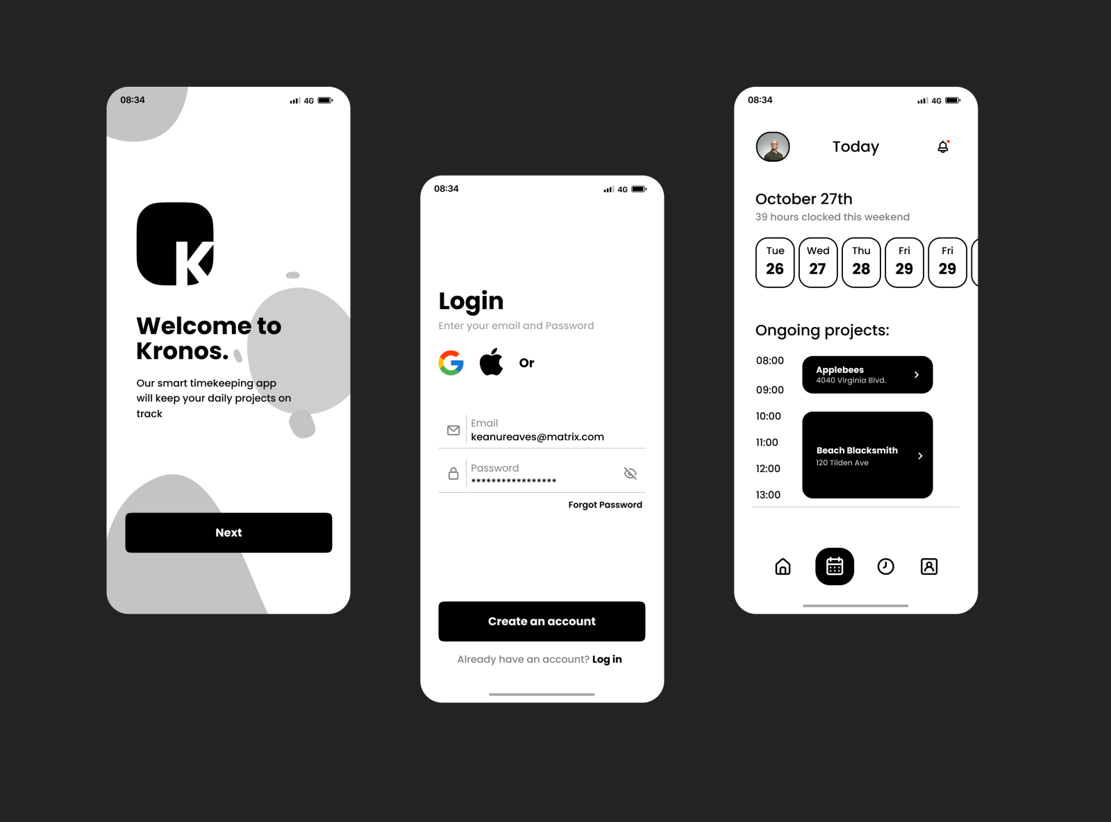 Kronos Timekeeping Application by Daniel Thorsteins on Dribbble
