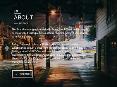 Y Que SF About Brand Section Design adobe xd ui design web
