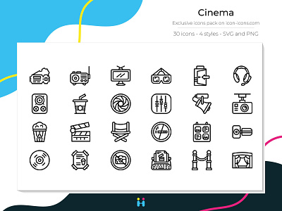 Cinema icons (Line) camera cinema design exclusive icons free icons freebie graphicdesign icons illustration illustrator logo pictogram tickets