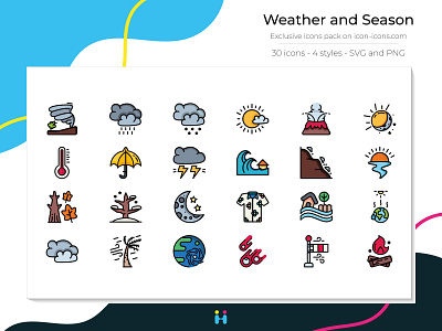 Weather and Season (Filled Line) autumn cloud design exclusive icons free icons freebie graphicdesign icons illustration illustrator logo nature pictogram season spring summer sun weather winter