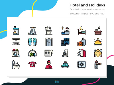 Hotel and Holidays icons (Filled Line)