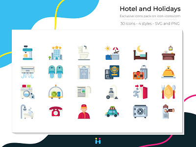 Hotel and Holidays icons (Flat)