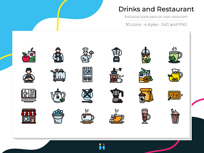 Drinks and Restaurant icons (Filled Line) design drinks exclusive icons food free icons freebie graphicdesign icons illustration illustrator logo pictogram restaurant