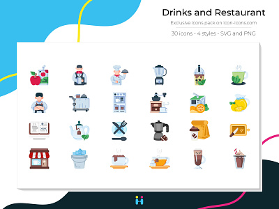 Drinks and Restaurant icons (Flat) design drinks exclusive icons food free icons freebie graphicdesign icons illustration illustrator logo pictogram restaurant