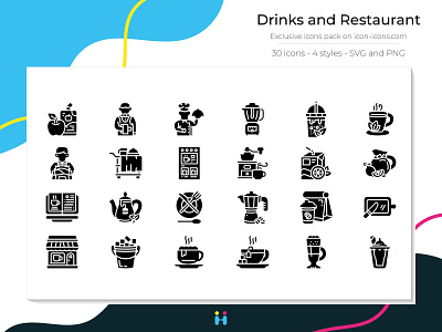 Drinks and Restaurant icons (Solid) design drinks exclusive icons food free icons freebie graphicdesign icons illustration illustrator logo pictogram restaurant